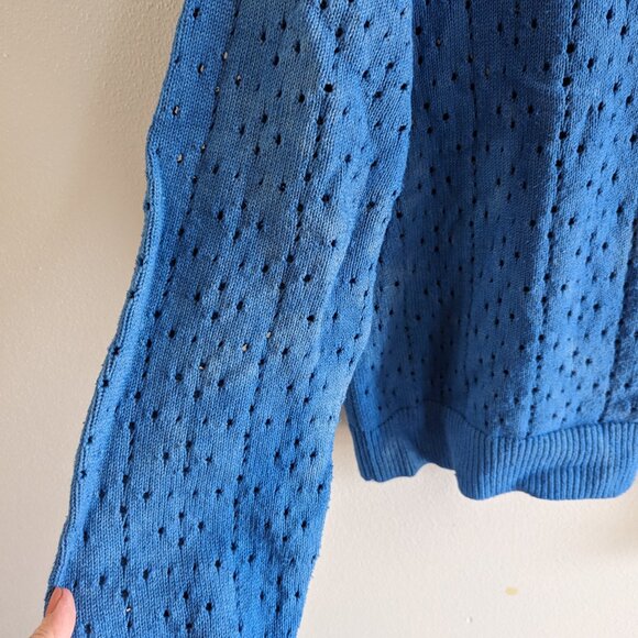 Tie-dyed blue vintage pointelle sweater - Point Sur 2X - Picture 3 of 7